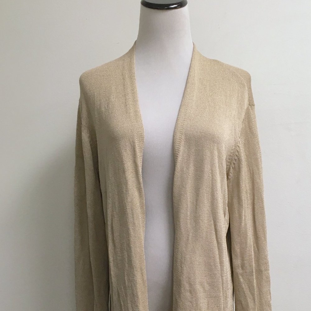 Eileen Fisher beige cotton open cardigan sweater L